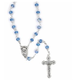 N/A AQUA GLASS BEADS ROSARY AND MADONNA CENTER CROSS CRUCIFIX