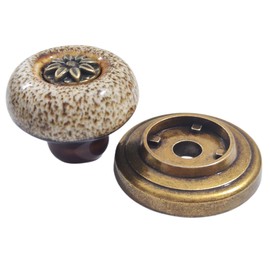 Wannianmu 5 Pack Retro Ceramic Knobs, Vintage Dresser Leopard Kitchen Petal Cabinet Pulls Rustic Zinc Alloy Base Backplate Cupboard Wardrobe Drawer Door Handles (Leopard Print -White)