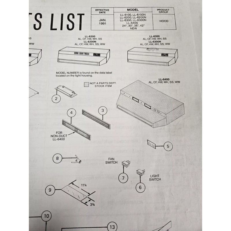 NuTone Light Cover For Models LL 6100 To 6400 Part