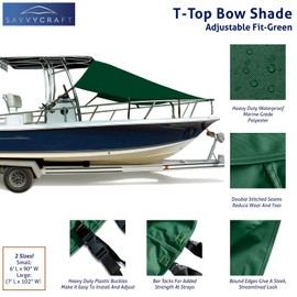 SavvyCraft T-Top Bow Shade, UV Protection T-Top Shade Extension 600D Marine Grade Polyester T-Top Boat Bow Area Sun Shade, 6'L x 90" W Green