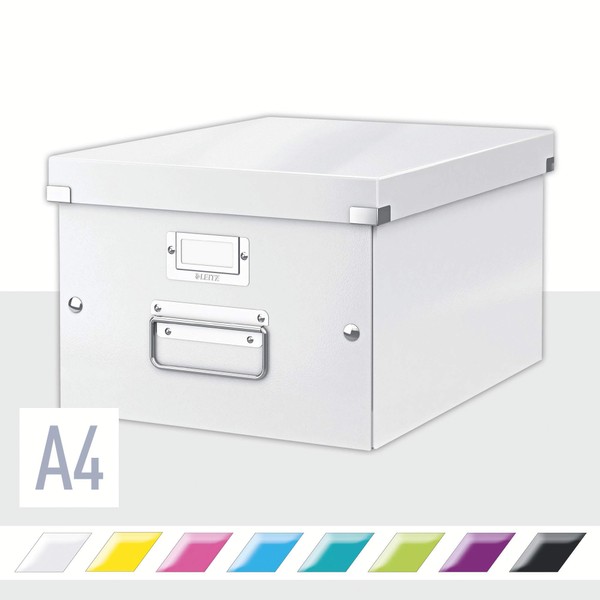 Leitz Click & Store Storage Box, Medium Organizer Box, Collapsible, Stackable, Patented Design, Bin, Cabinet, Desk Organizer, White (60440001)