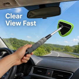 Telescopic Car Windshield Cleaner for Glass - 360° Microfiber Window Brush for Interior, Mirrors & Hard-to-Reach Areas