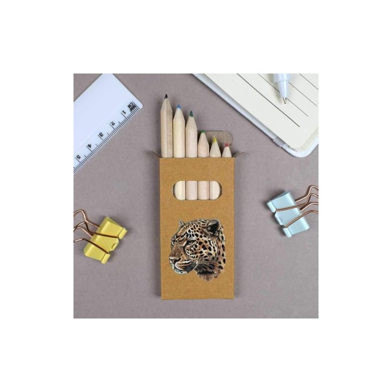 Azeeda 6 x 'Leopard Side View' Short 85mm Pencils/Coloured Pencil