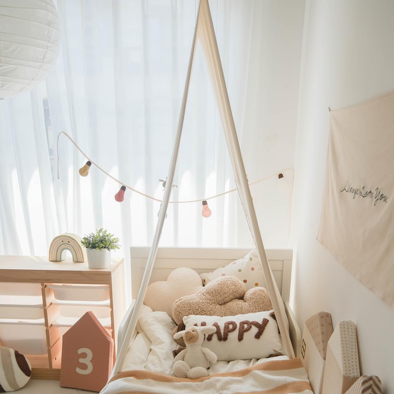 BEIOUDEXIN Kids Canopy Bed Tent - Cotton Linen Hanging Teepee