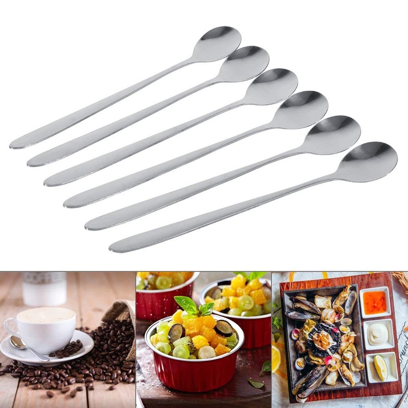 Cuchara de Acero Inoxidable con Mango Largo de 6 uds.,