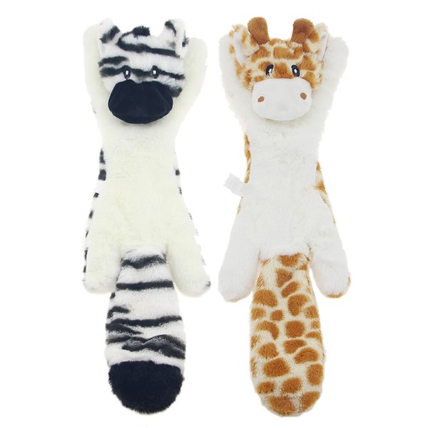 Hotype Squeaky Toy for Dogs, Pack of 2 Dog Toys without Stuffing, Plush Toy for Dogs, Safe Chew Toy for Small and Medium Dogs - Deer and Zebra