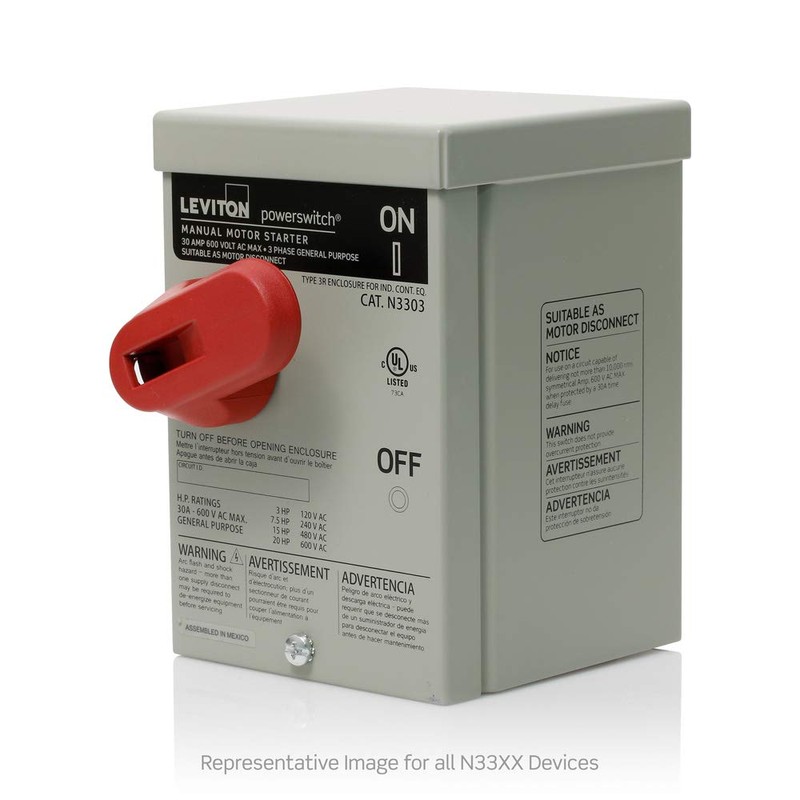 Leviton N3303-DS 30 Amp, 600 Volt, Toggle In Type 3R