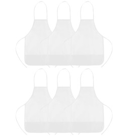 CHRORINE 6 Pack White Kids Painting Apron Bulk Toddler Art Aprons for Kids Paint Apron Smock with 2 Pockets for Painting Cooking Craft Home Kitchen Activity