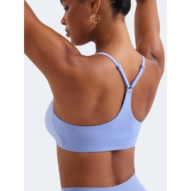 YEOREO Y Back Sports Bras for Women Padded Racerback Bra Paisely Light Impact Adjustable Straps Gym Workout Tops Ice Blue M