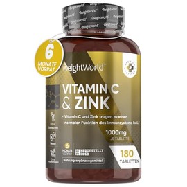 WeightWorld Vitamin C mit Zink Tabletten - 1000mg - 6 Monate Vorrat - Für Immunsystem, Energie, Knochen, Haut & Stoffwechsel (EFSA) - 180 vegane Tabletten - Alternative zu Kapseln & Pulver - Vit C von WeightWorld