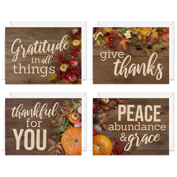 Rustic Thanksgiving Card Assortment / 24 Heartfelt Autumn Note Cards / 6 1/4" x 4 5/8" Classic Fall Greeting Cards