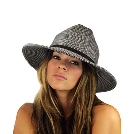NYFASHION101 Teardrop Dent Braided Trim Casual Panama Fedora Sun Hat, Suede Black Band