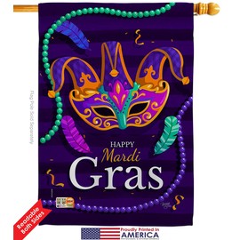 Carnival Mardi Gras Garden House Flags Kit Springtime Festival Masquerade Celebration Season Holiday French Small Decorative Gift Yard Banner Double-Sided Made In USA 28 X 40