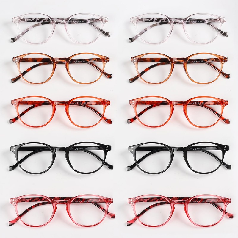 BFOCO 10-Pack Pattern Design Reading Glasses for Women Spring Hinges