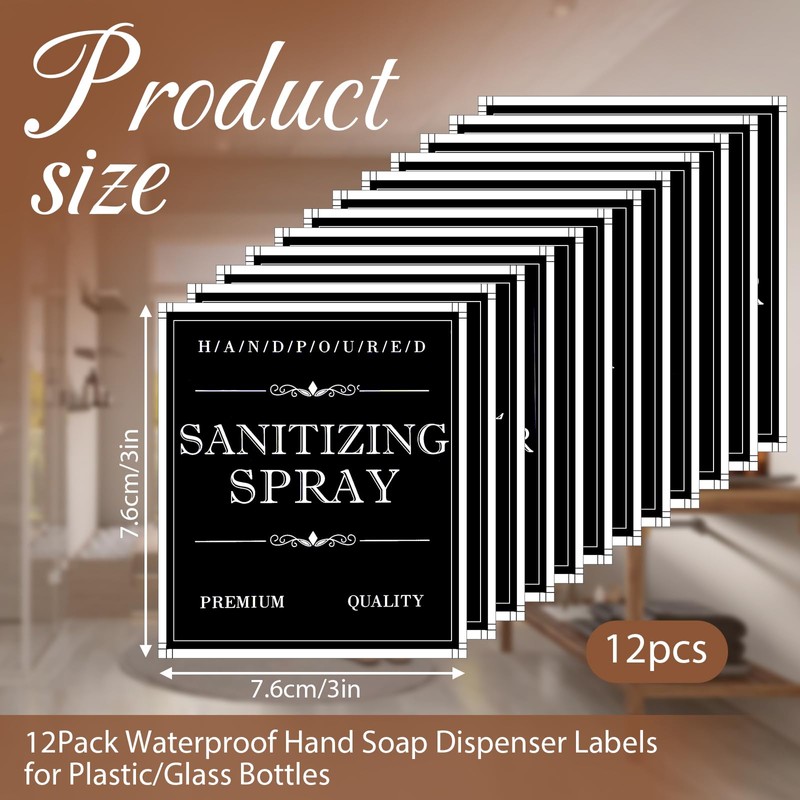 12 Pack Bathroom Labels for Soap Dispenser, Bathroom/Kitchen Hand Soap