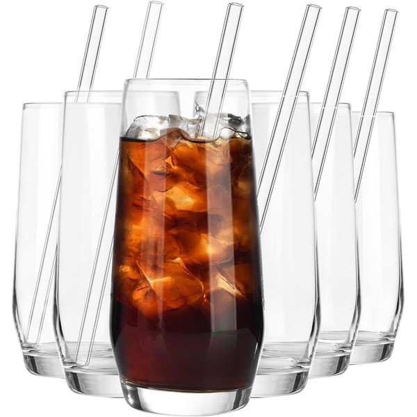 ALINK Drinking Glasses with Glass Straws Set of 6, 18