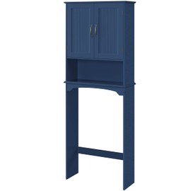 Yaheetech Over The Toilet Storage with 2 Doors & Adjustable Shelf, Free Standing Toilet Rack Wooden Space-Saving Collect Cabinet, Bathroom Furniture, L24.5xW9xH66 in, Navy Blue