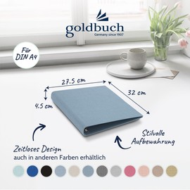 goldbuch Summertime 37 213 Ring Binder A4 Blue/Grey, Folder 32 x 27.5 x 4.5 cm, Stapler with 4-Ring Mechanism and Clamping Clip, DIN A4 Format, Linen Ring Binder, Light Grey