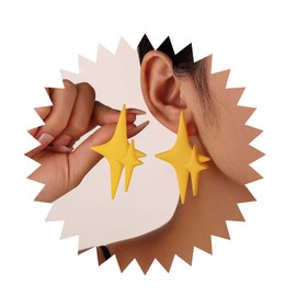 Allereya Vintage Star Dangle Earrings Star Drop Earrings Yellow Star Stud Earrings Yellow Statement Earrings Jewelry for Women and Girls