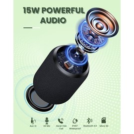 NOTABRICK Bluetooth Speaker with 15W Stereo Sound, IPX67 Waterproof, Blue Tooth 5.0 True Wireless TWS Pairing Mic, 15H Playtime Small Portable Speakers for Home Outdoors Party Music Gift(Black)