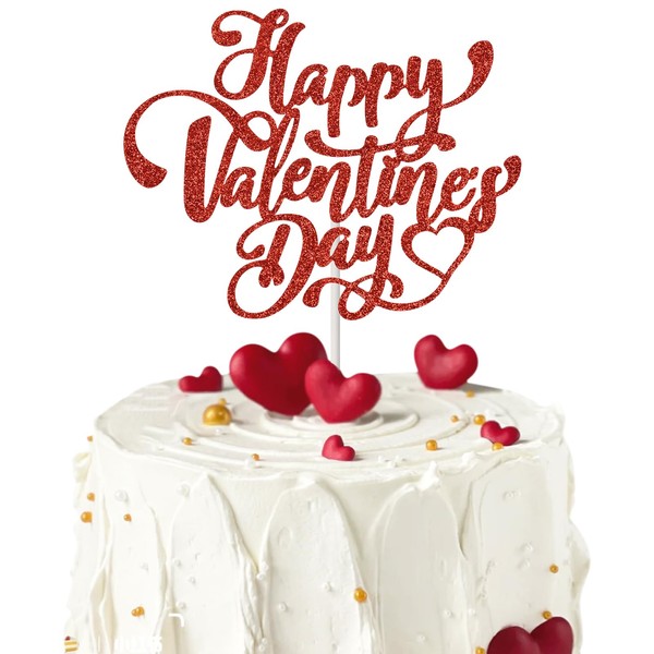 12 piezas de decoración para tartas de feliz día de San Valentín con corazón de amor para decoración de tartas para el día de San Valentín, suministros de decoración de pasteles, color rojo brillante