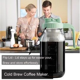 Fermus Set of 2 Cold Brew Coffee Maker, 64oz / 2Quart Glass Pitcher with Stainless Steel Fliter and Pour Spout Handle Lid, Mason Jar for Making Cold Coffee, Fruit Drinks, Sun Tea (2)