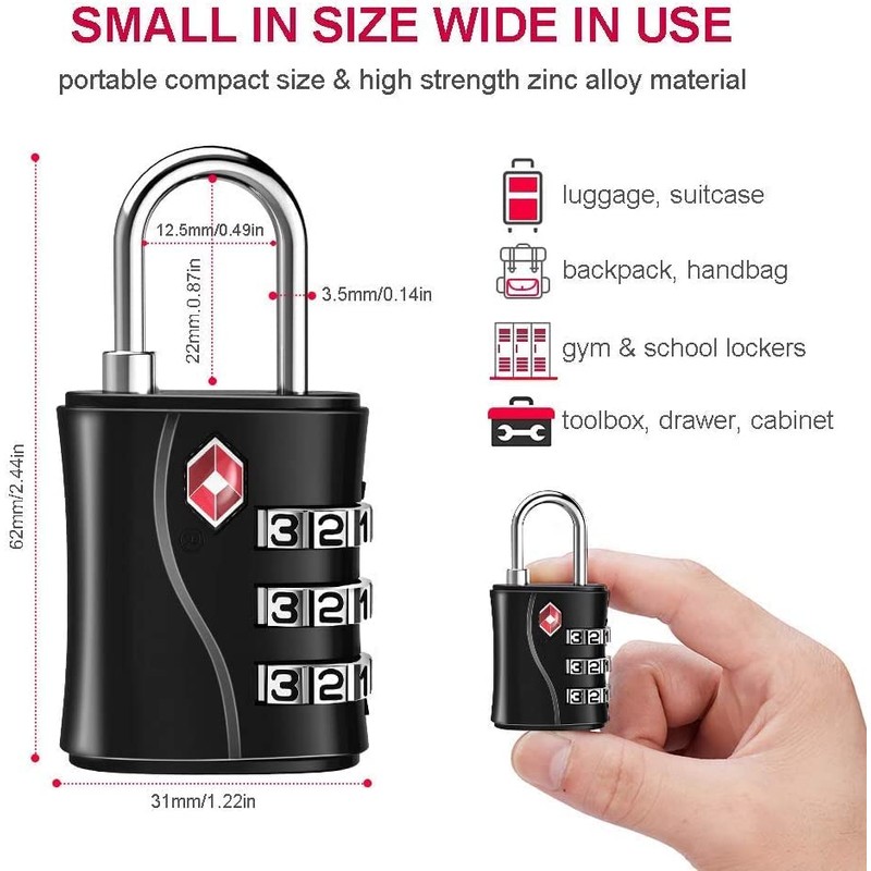 ZHEGE TSA Approved Locks, Luggage Locks, 3 Dial TSA Lock