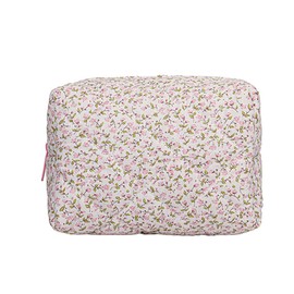 FITINI Makeup Bag Travel Large Portable Quilted Floral Print Cosmetic Organizer Cute Pouch for Women Soft Cotton Zipper Waterproof Toiletry Storage Bags, M-Quilting Pink Flower, Quilted