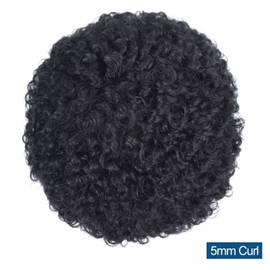 HAPPY&CC Curly Toupee Hair For Men Human Hair 8x10 Inch Full French Lace Toupee Hair System #1 Jet Black Mens Hair Replacement Wigs