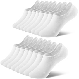 fitfets Trainer Socks Men's & Women's Socks 8 Pairs No Show Invisible Short Trainer Socks Unisex Set Size 35-50 Cotton Socks, 8 x white