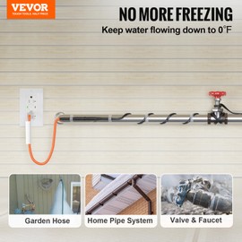 VEVOR Self-Regulating Pipe Heating Cable, 12FT 5W/FT Heat Tape for Pipes Freeze Protection, Water Pipe Heat Cable with Built-in Thermostat Protects PVC Hose, Metal and Plastic Pipe from Freezing
