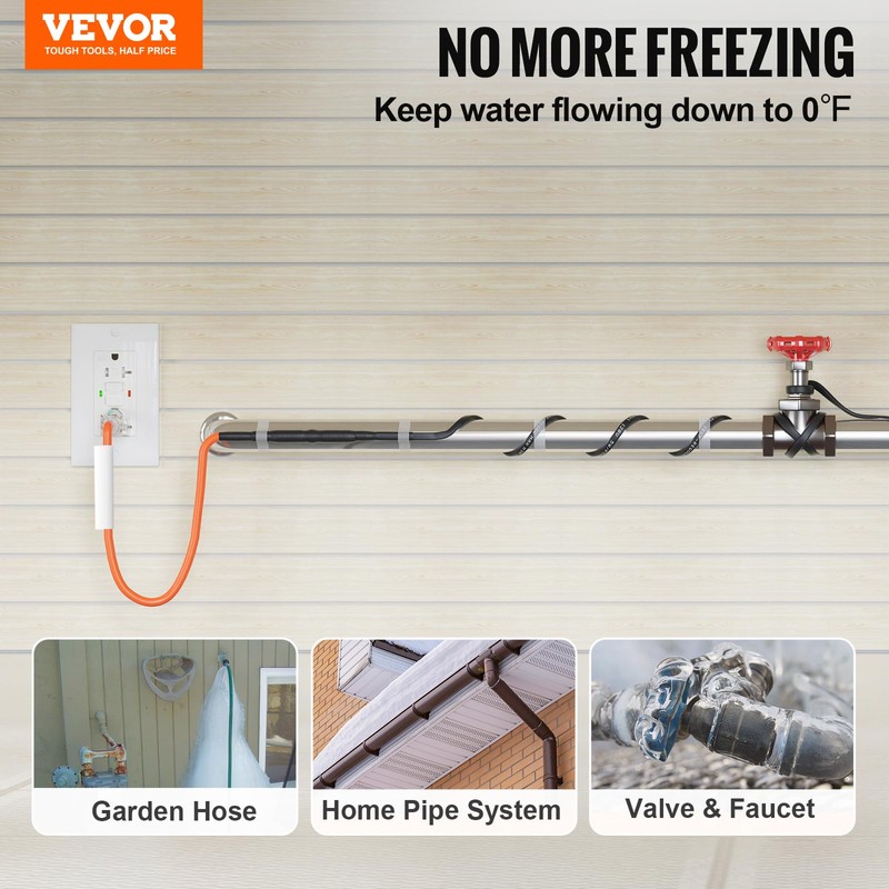 VEVOR Self-Regulating Pipe Heating Cable, 12FT 5W/FT Heat Tape for