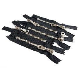 5 Pieces YKK #5 Nickel Silver Teeth with Doughnut Pull Metal Zipper Closed-End for Sewing Bags Crafts Jackets Color Black - Made in The United States - Choose Your Length (12 Inches)