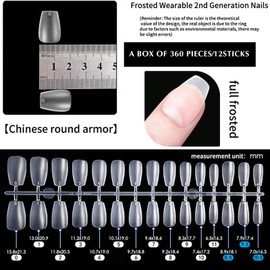 Pack of 360 Full Cover Soft Gel Tips, Nail Tips, Full Cover, Full Matt, Full Cover Nail Tips, Ballerina for Sticking, Nail Art for Nail Extension, 15 Sizes (Medium Coffin)