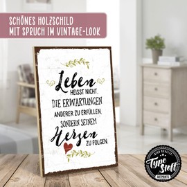 TypeStoff HS-00643 Wooden Sign with Saying "Leben heißt dem Herzenzu Folgen" - Vintage Look with Quote as Gift and Decoration