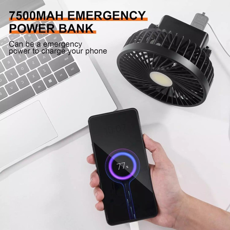 Odoland Camping Rechargeable Fan with Lantern, 7500mAh Battery Operated Fan