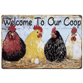 SUPERDANT Hühnerstall Metallschild Vintage Blechschild Willkommen In Unserem Hühnerstall Wandposter Blechschild Vintage Deko Metallplakette Für Zuhause Wohnzimmer Bauernhaus Wandkunst