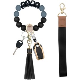 PAKASEBOXES Bracelet Wristlet Keychain with Lanyard for Keys, Silicone Beaded Key Ring for Women, Mother's day Christmas Gift