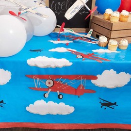 Juvale Airplane Tablecloth - 54 x 108 in, Blue, 3-Pack - Disposable Plastic Table Cover with Airplane Pattern for Birthday Parties & Air Show Events