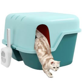 Cat Litter Box, Enclosed Litter Box for Indoor Cats with Lid, Scoop & Privacy