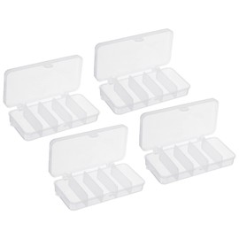 PATIKIL Fishing Tackle Box, 4 Pack 4.9 x 2.4 x 1 Inch Plastic 5-Grid Fish Lure Bait Hooks Accessory Storage Container, Clear