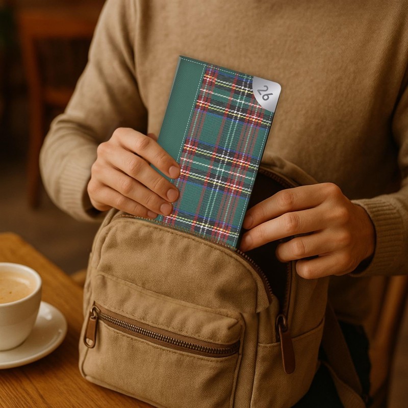 2026 Slim Pocket Diary Week to View - Green Tartan