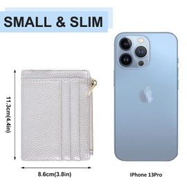 Womens Slim Credit Card Holder Mini Front Pocket Wallet Coin Purse Keychain Card Fashion Wallet(LicheeSilverNew)