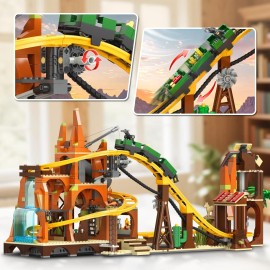 HOGOKIDS Western Roller Coaster Building Set, Rollercoaster Building Toy with Mine Train