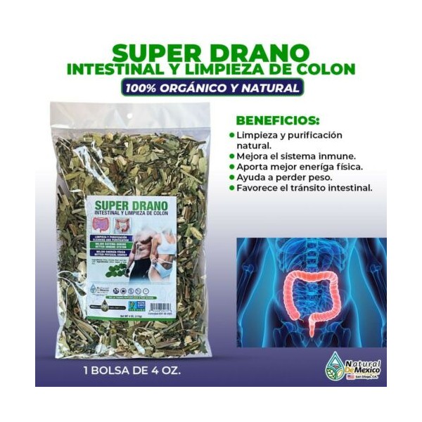 Natural de Mexico USA Super Drano Intestinal y Limpieza de Colon Compuesto Herbal 4 oz. 113gr.