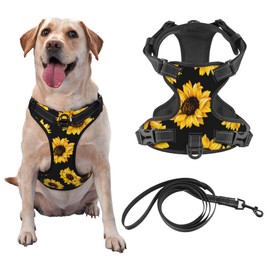 Reflective Vest Harness Autumn Sunflowers Adjustable No Pull Pet Harness Stylish Oxford Easy Control Puppy Walking Outside Training-Medium
