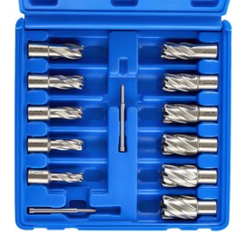 ZELCAN Annular Cutter Set, 11pc Mag Drill Bit Kit with 1" Cutting Depth, 7/16" to 1-1/16" Cutting Diameter, HSS Spiral Flute Annular Cutters with 2 Pilot Pins & Carrying Case for Steel Aluminum Copper