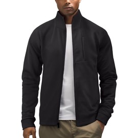 Mens Zip Up Jacket Mock Neck(Black,XXL)
