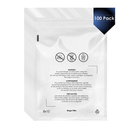 Clear Poly Bags, with Suffocation Warning (100pcs), Permanent Self Seal, Thick Plastic, for Shipping, Packaging and Mailing Merchandise, Apparel, Single Size (8x10 in)