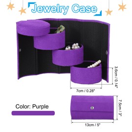 PATIKIL Mini Portable Jewelry Case Box for Women Gifts, Foldable 3-Layer Small Jewelry Organizer Box Flannel Surface for Earrings Necklace Bracelet Rings, Purple